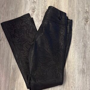 Express Black Floral-Embossed Straight Leg Pants